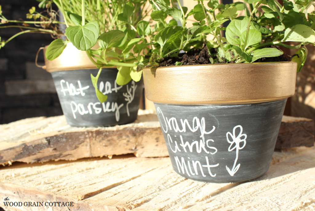 Gold Rimmed Chalkboard Pots by The Wood Grain Cottage