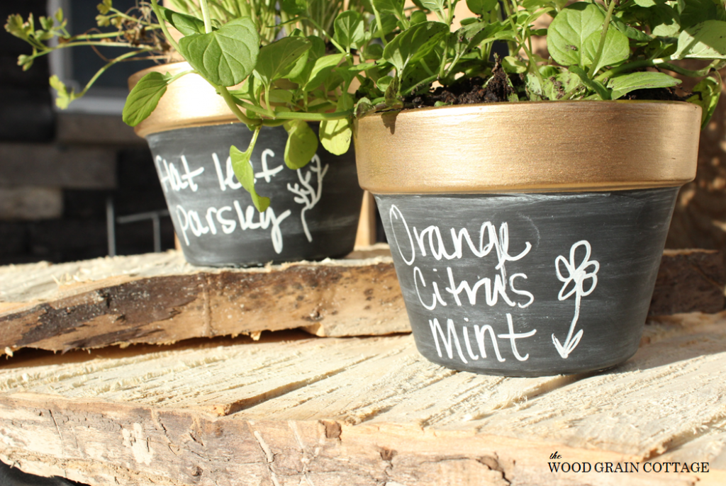 Gold Rimmed Chalkboard Pots by The Wood Grain Cottage