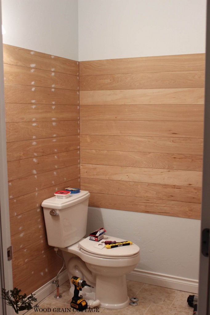 powder bathroom plank walls & a sneak peak - the wood grain