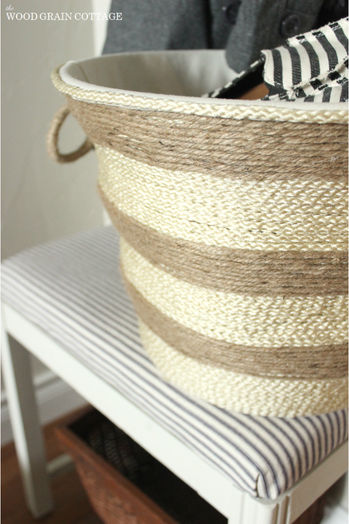 Linen Lined Rope Basket by The Wood Grain Cottage