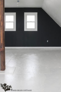 A picture showing the plywood floors freshly painted.