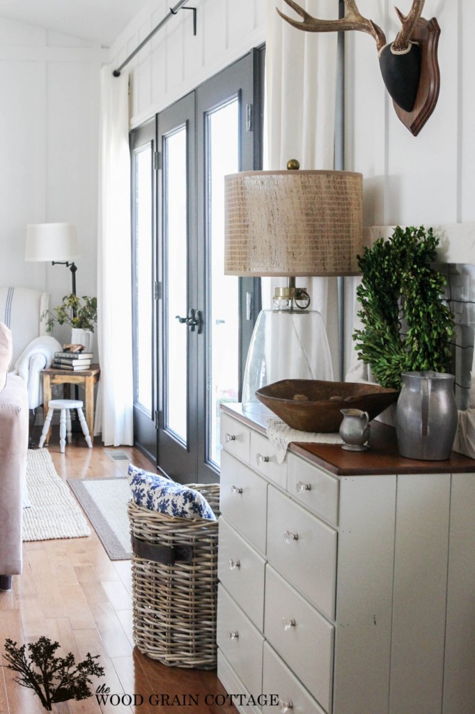 Black French Doors. Perfect touch of depth and farmhouse style by The Wood Grain Cottage