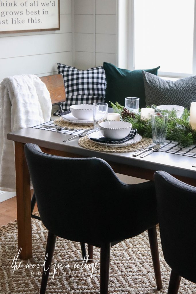 Christmas Table Setting In The Breakfast Nook by The Wood Grain Cottage