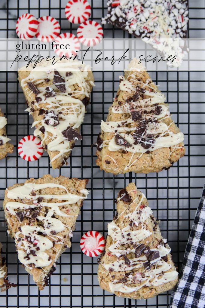 A picture of gluten free peppermint bark scones.
