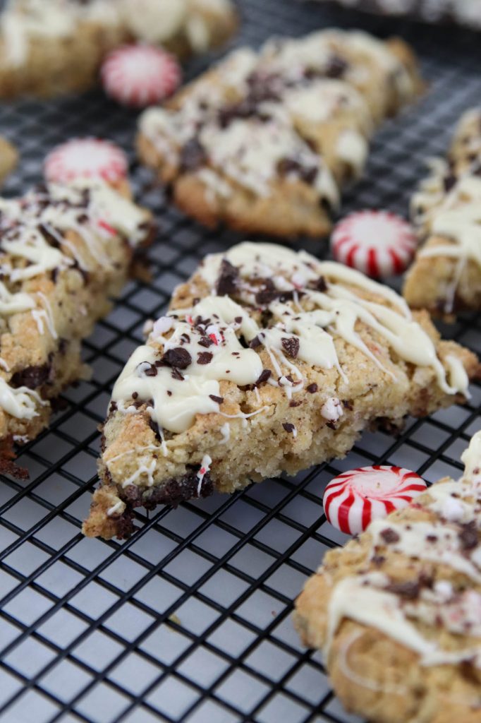 A picture of gluten free peppermint bark scones.