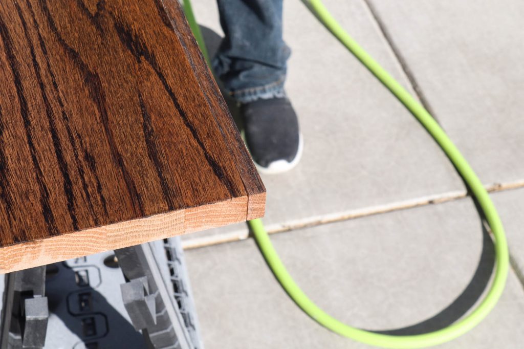 A picture showing the filler piece on the back of the stair tread.