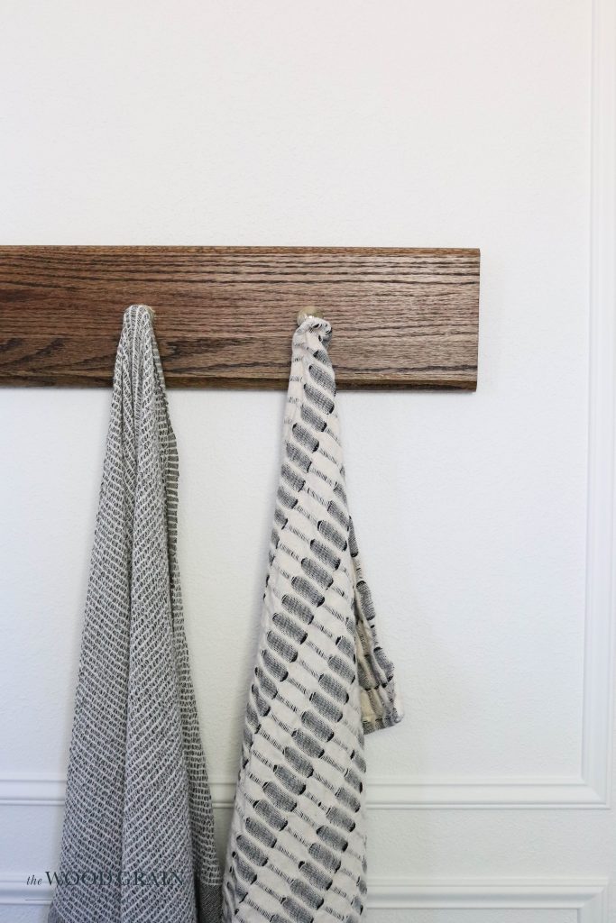 A picture of the finished towel hook rack.