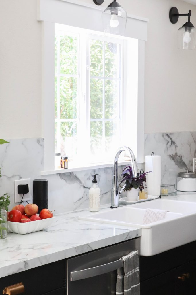 A picture of the kitchen decorated for summer. 