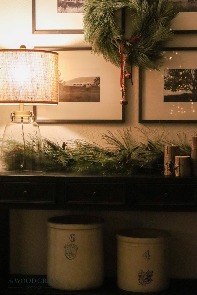 A picture of our entry table decorated for Christmas.