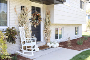 A picture of our front porch and landscaping.
