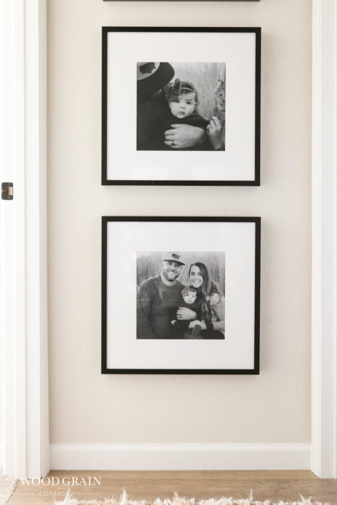 A picture showing our family pictures in the hallway.
