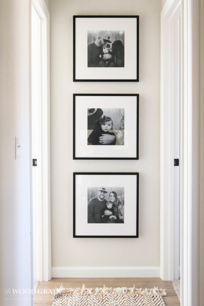 A picture showing family pictures in the hallway.