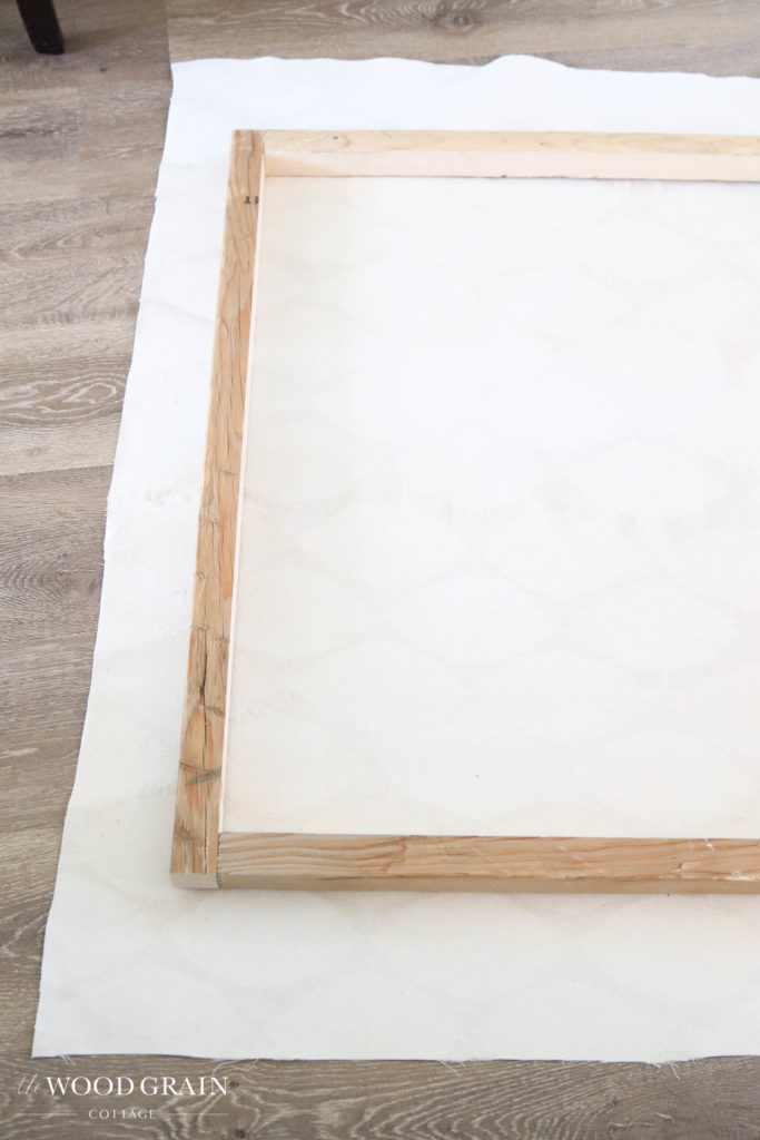 A picture of the ironed drop cloth and frame. 