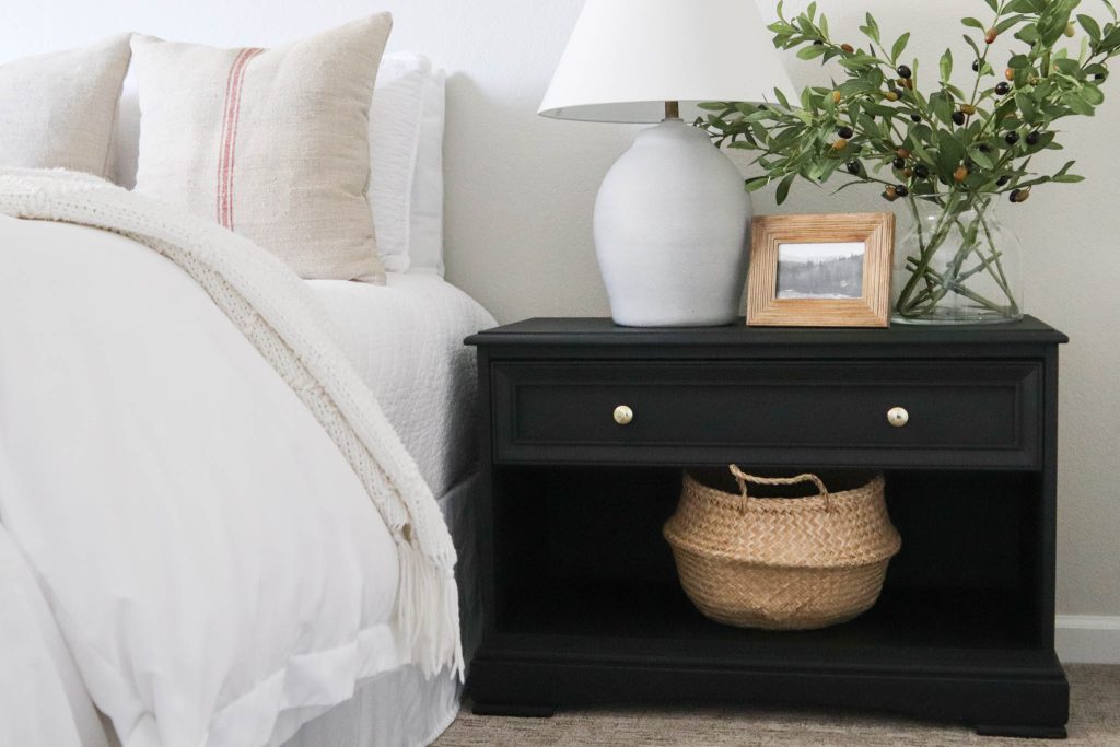 A picture of the finished nightstands in our bedroom.