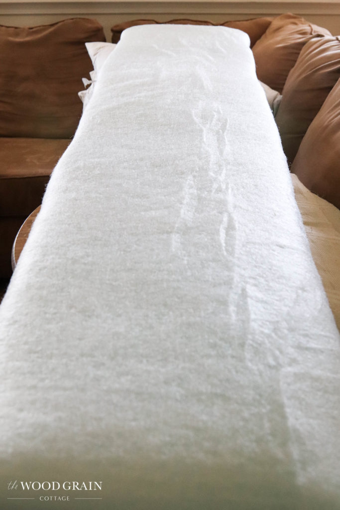 A picture of the batting wrapped around the board and foam. 