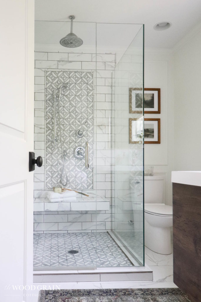 A picture of our finished master bathroom shower. 