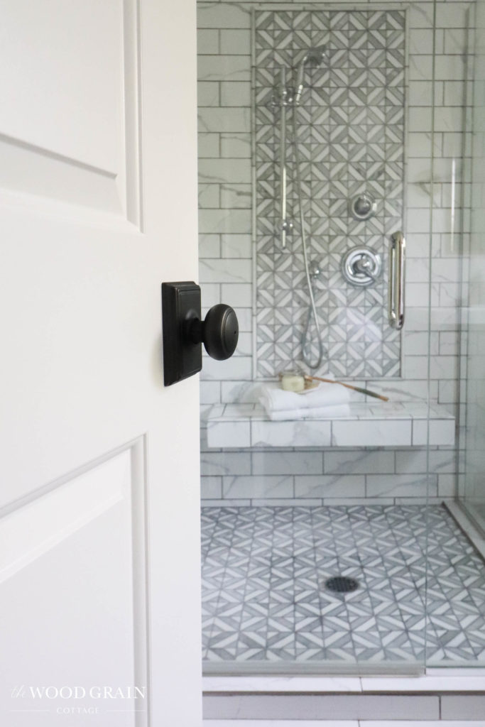 A picture of the door knob on our master bathroom door. 
