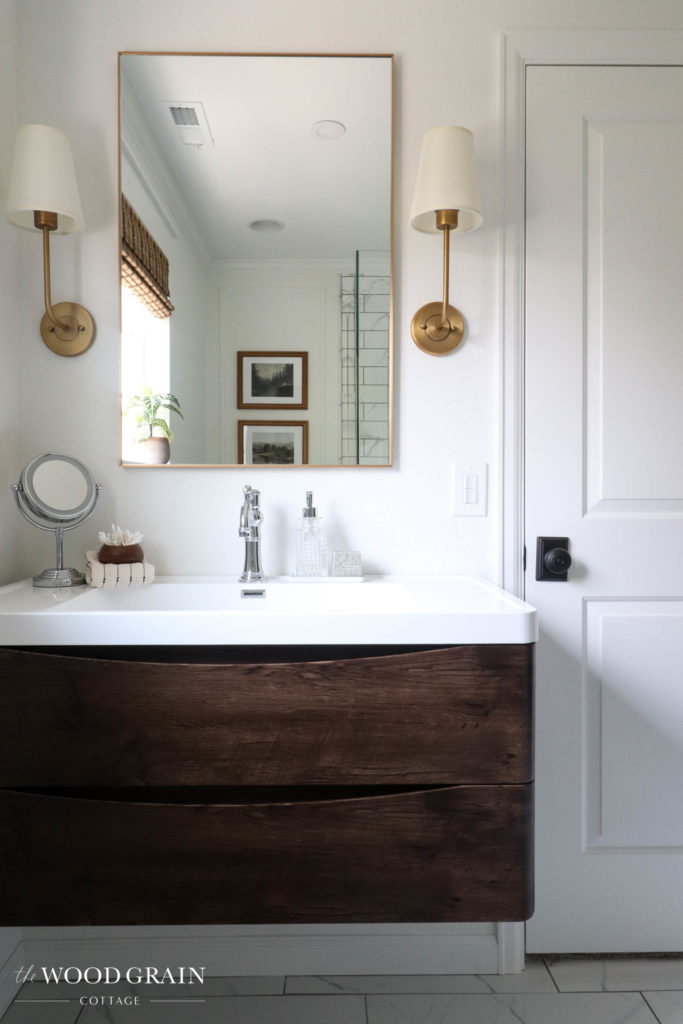 A picture showing the vanity and mirror. 