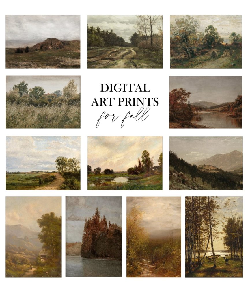 A collage image of art prints for fall. 