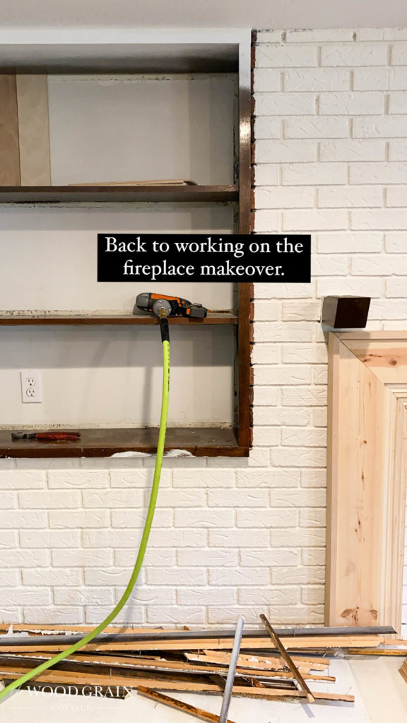A picture of the shelves being planked. 