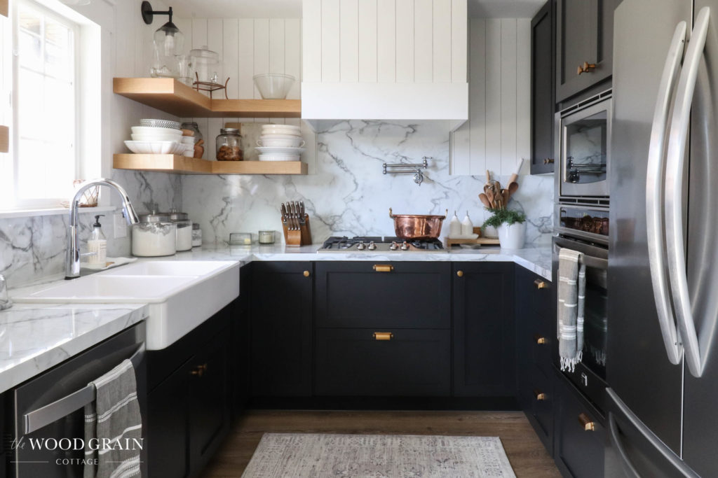 A picture of the black cabinets in our kitchen. 