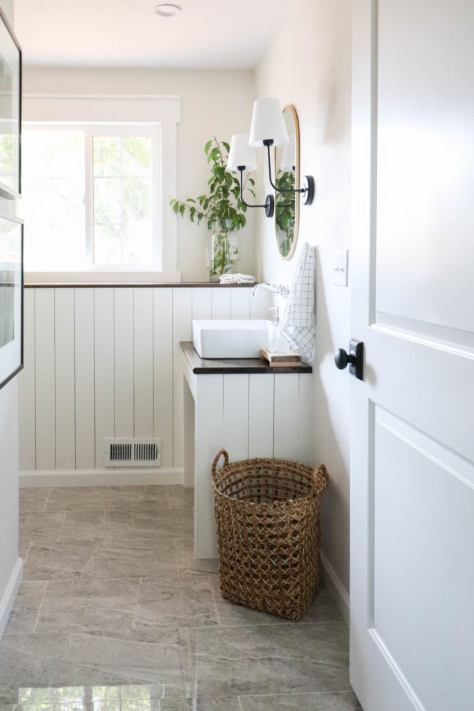 A picture of our finished downstairs bathroom. 