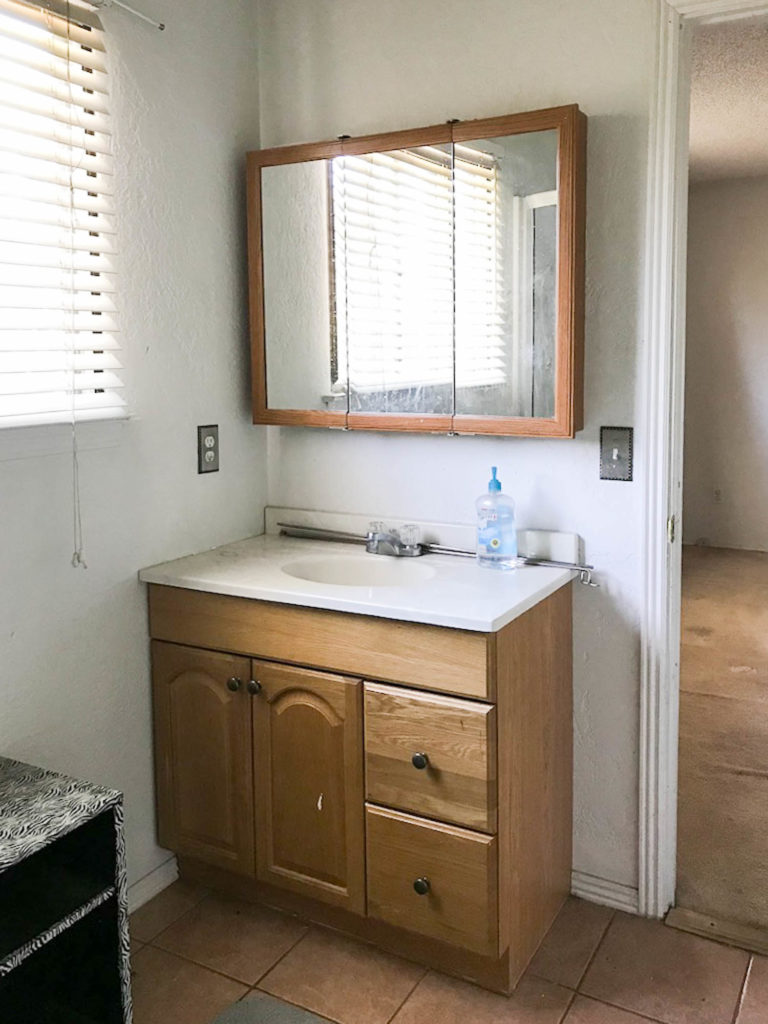 A picture of the master bathroom when we bought the house. 