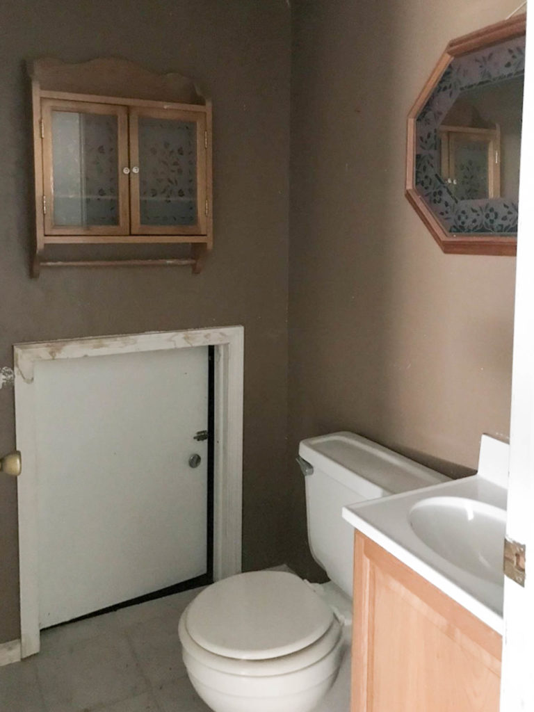 A picture of the downstairs bathroom when we bought the house. 