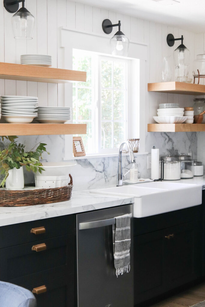 A picture showing wall sconce lighting in our kitchen. 